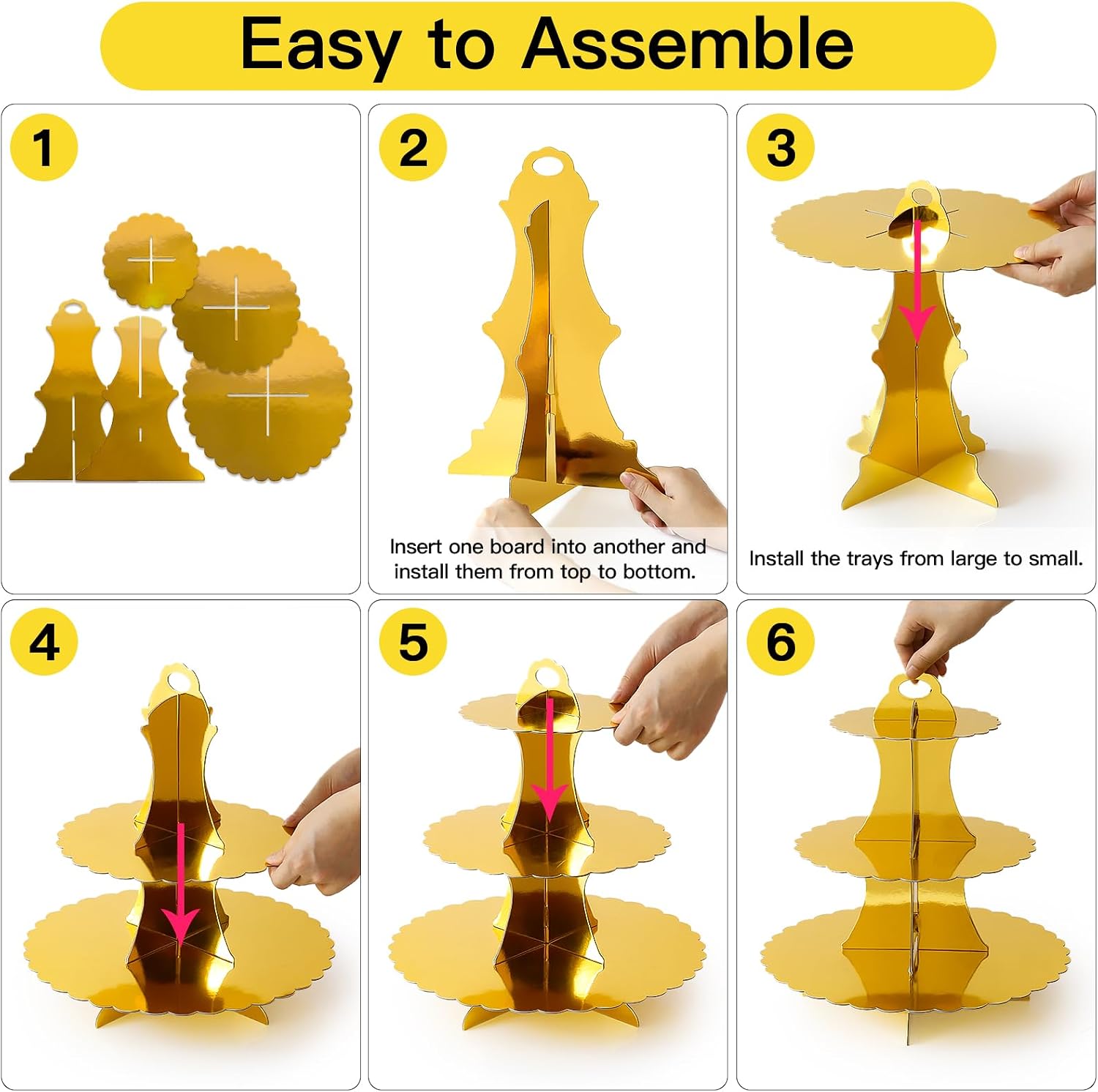 Soleebee 3-Tier Cupcake Stand, Cardboard Cupcake Tower, Dessert Cup Cake Stand Tower for Birthday Wedding Party Decoration, Cupcake Tier Stand 2 Set (Gold) image 4