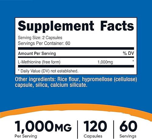 Miniatura 2 de Nutricost L-metionina (1,000 mg) 120 cápsulas - 60 porciones, sin gluten, sin OMG