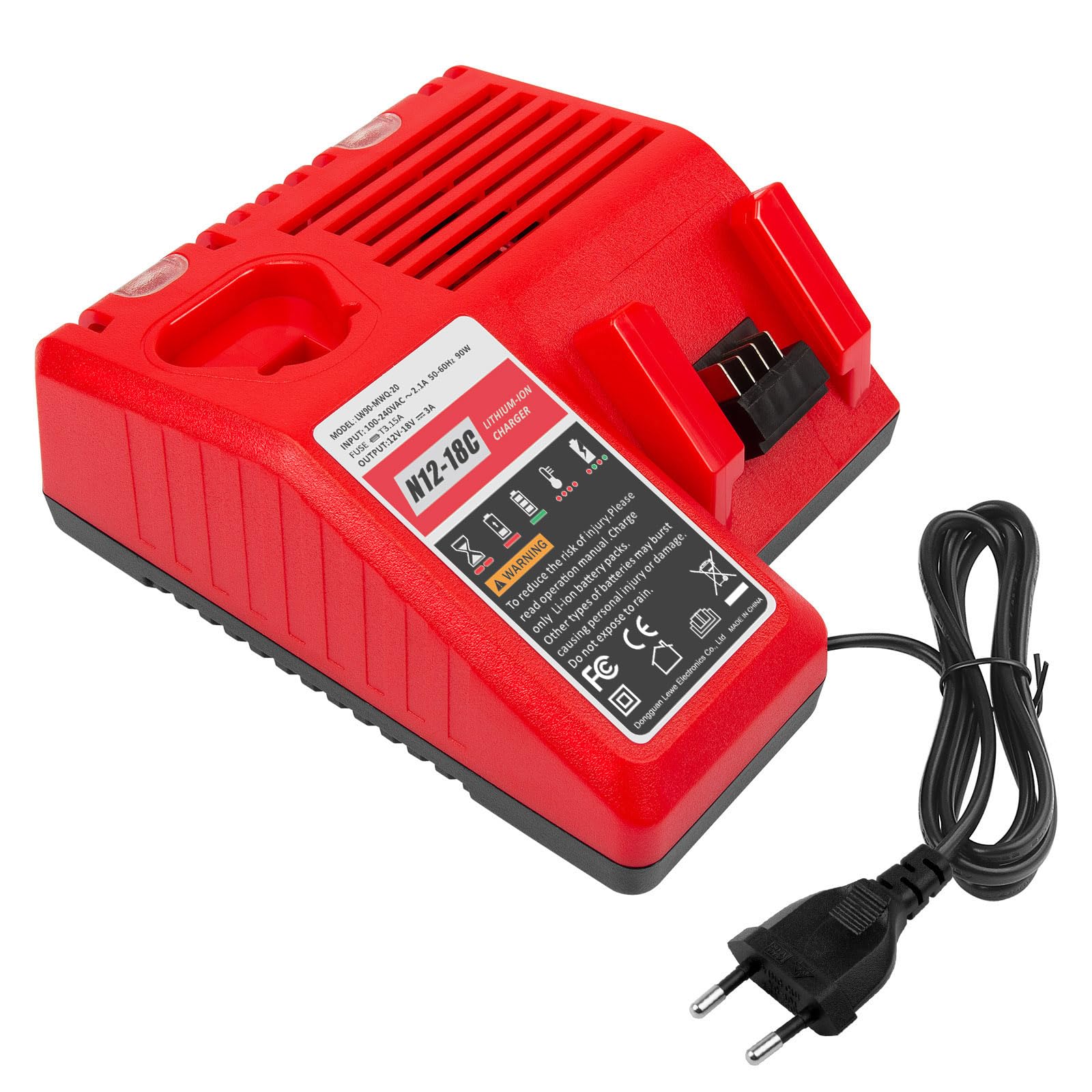 ASUNCELL Cargador para la Milwaukee batería M12 y M18, Cargador de reemplazo de Puertos Dobles para Milwaukee M12B 48-11-2420 48-11-2402 y 18V batería