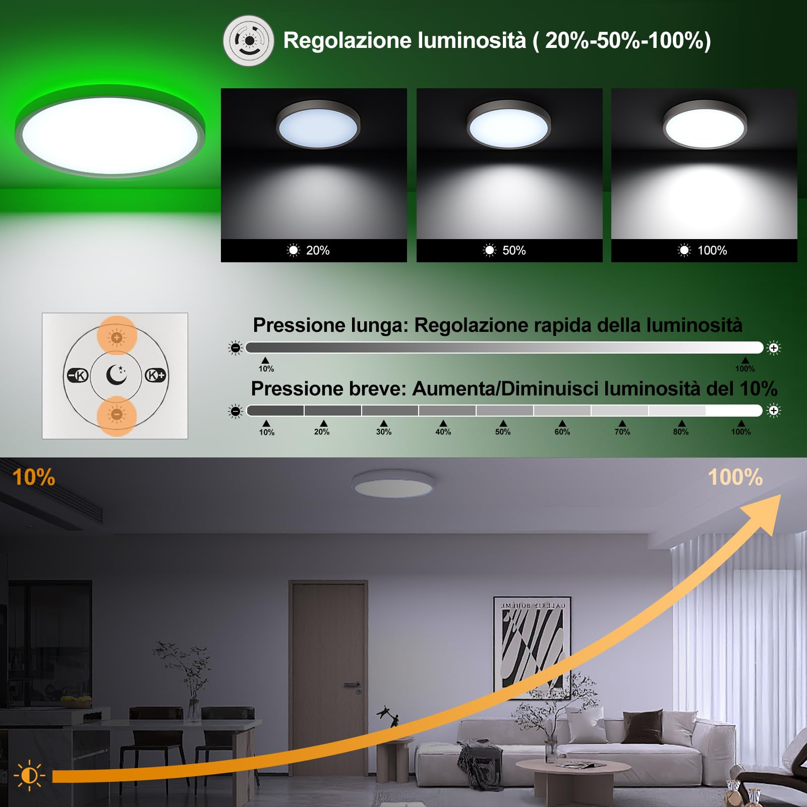DetarZinLED Plafoniera LED Soffitto Camera da Letto, 24W 2700LM 30cm Lampada da Soffitto Tonda Dimmerabile con Telecomando, Lampadario Bagno IP44 Impermeabile, Luci RGB Colorate per Corridoio Interno
