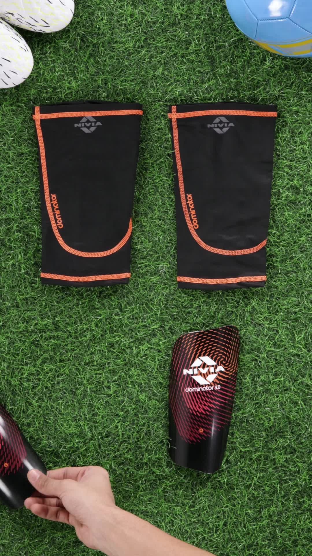 Nivia Dominator Football Shin Guards with Sleeves, Large (Black