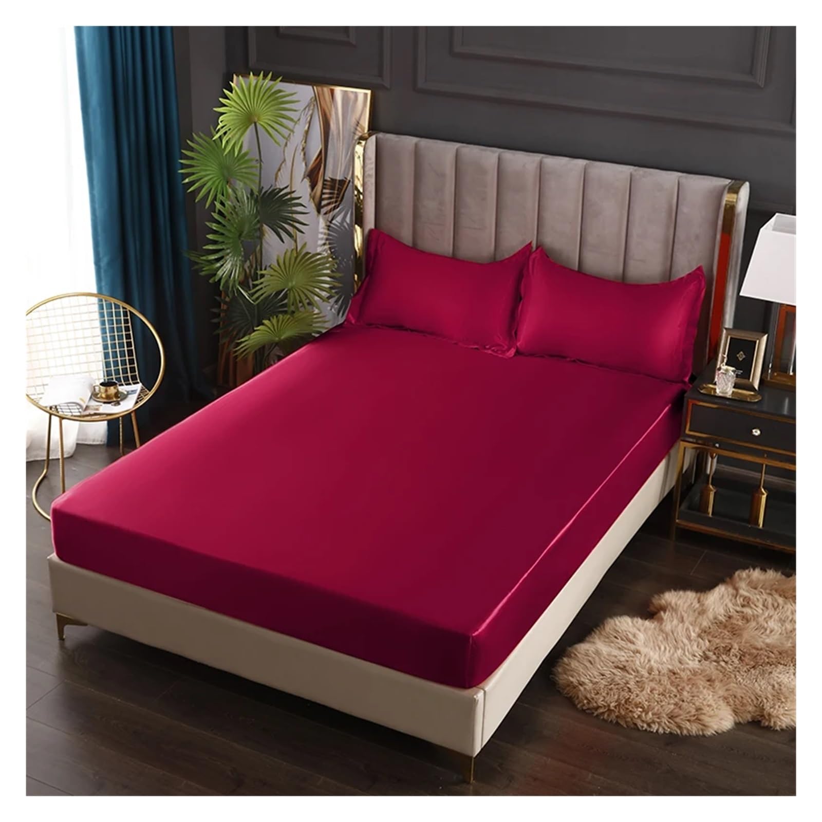 Sábana de Seda Helada Sábana Ajustable de satén Lujo, Color Liso, for Cama Individual o matrimonial, Funda colchón Seda Helada y Banda elástica(Hei se,90x200x25cm 1pc)