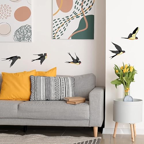 Miniatura 5 de Winhappyhome Pegatina de pared con patrón de golondrinas voladoras para sala de estar, habitación de niños, jardín de infantes decoración de pared