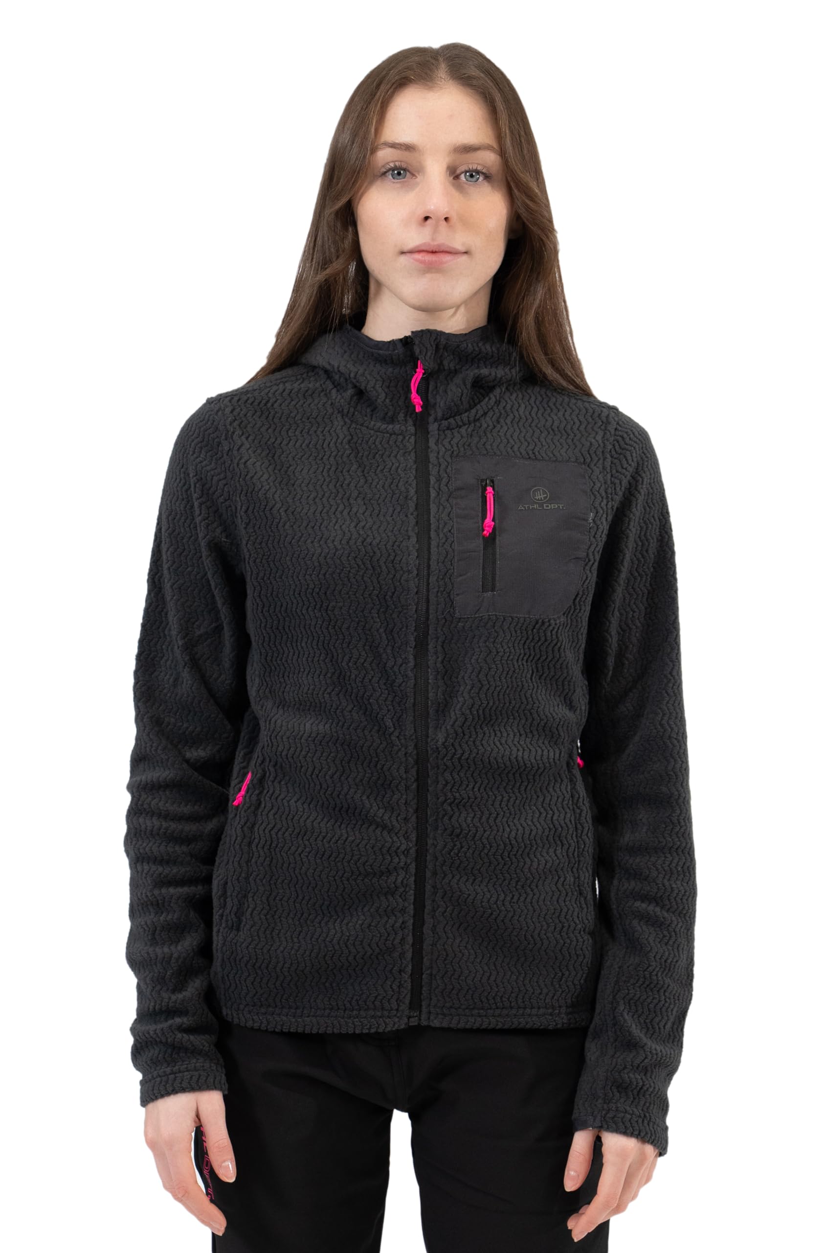 Damen sportliche Fleecejacke mit Stehkragen oder Kapuze in modischen Farben für Outdooraktivitäten