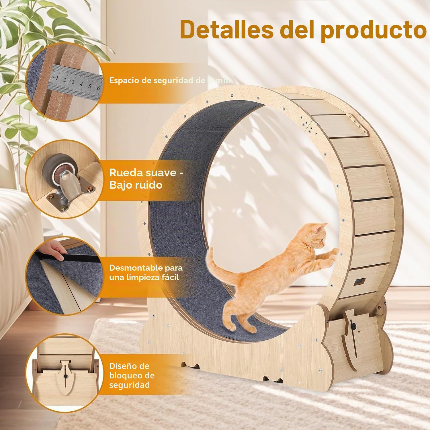 Rueda de Ejercicio para Gatos 90-100cm – Tablero E1 Alta Densidad – Silenciosa, Segura, Fácil de Limpiar – para Todos los Tamaños