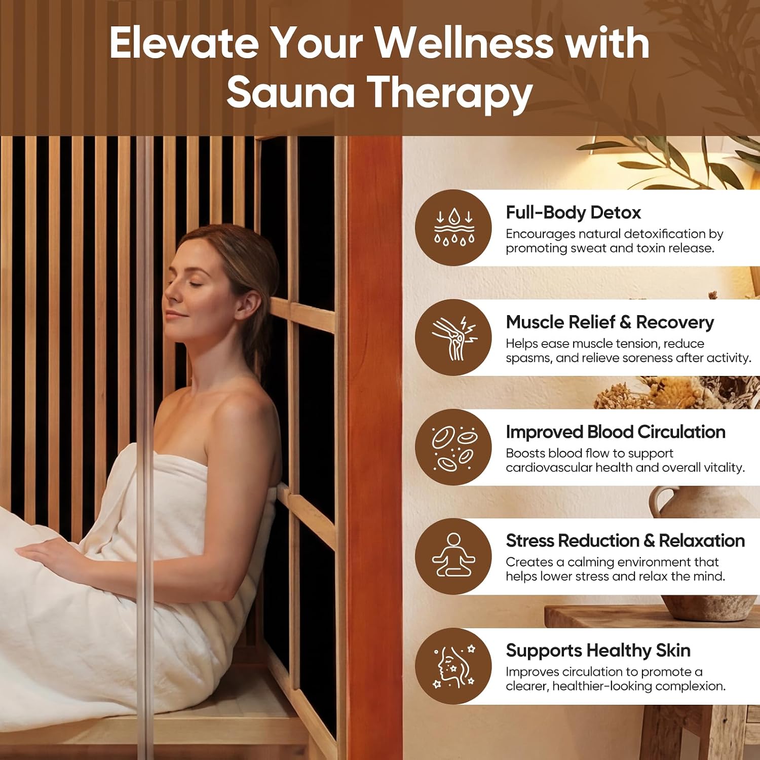 Sauna for 1-2 Person, Brown – Low EMF FAR Infrared Home Sauna with Chromotherapy and Bluetooth, Made from Canadian Hemlock Wood, 120V