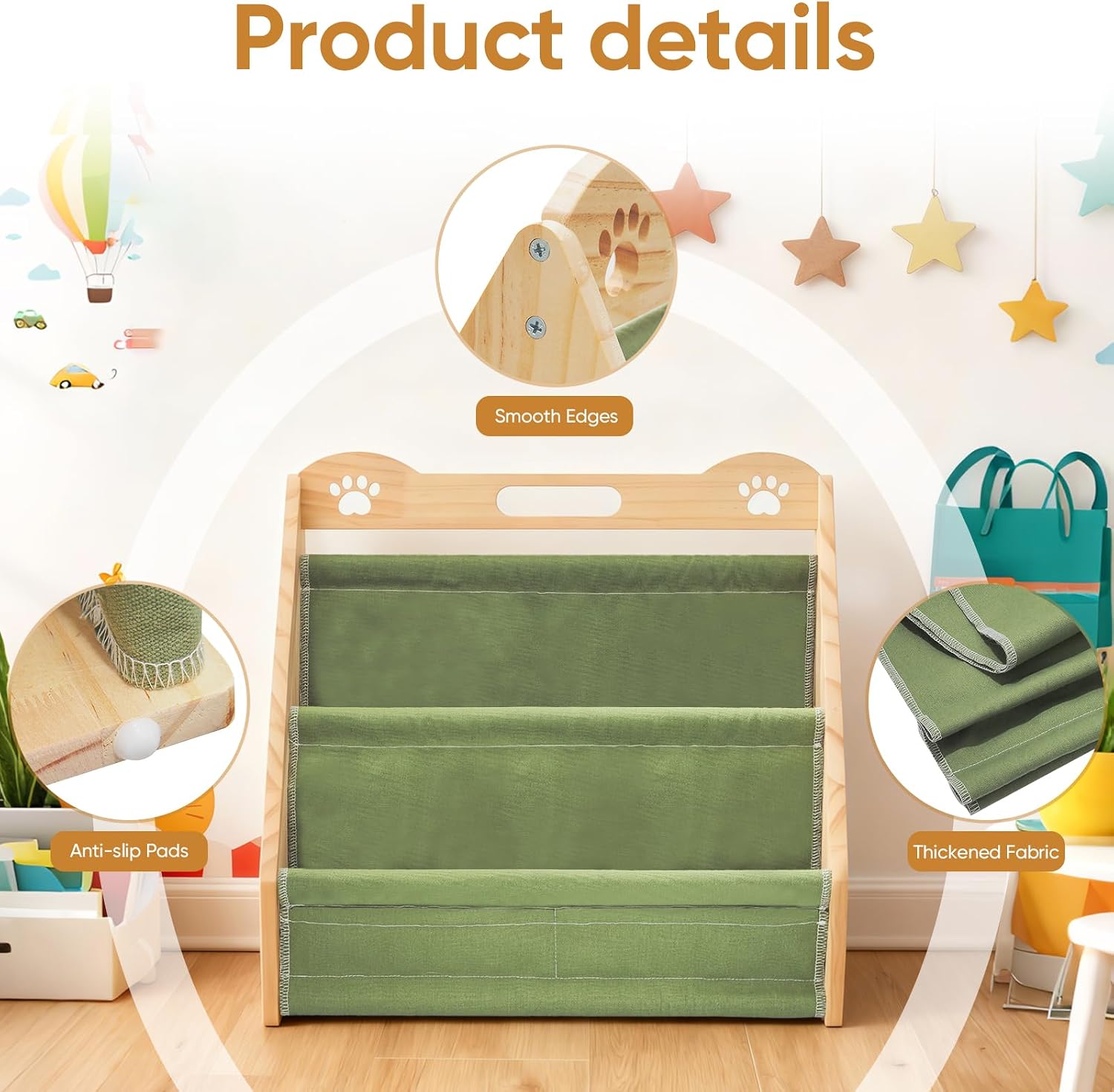 Small Bookshelf for Kids and Toddler, Double-Sided Baby Bookshelf, Montessori Kids Bookcase, Baby Book Shelf for Nursery (Green)