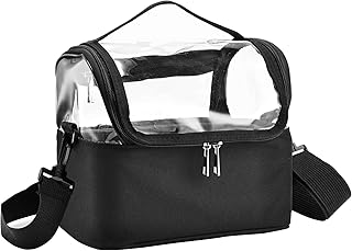 Makeup Brushes Bag Cosmetic Tools Holder Case Beauty Box Hairdressing Tools Organiser Box with Strap and Removable Dividers, Clear