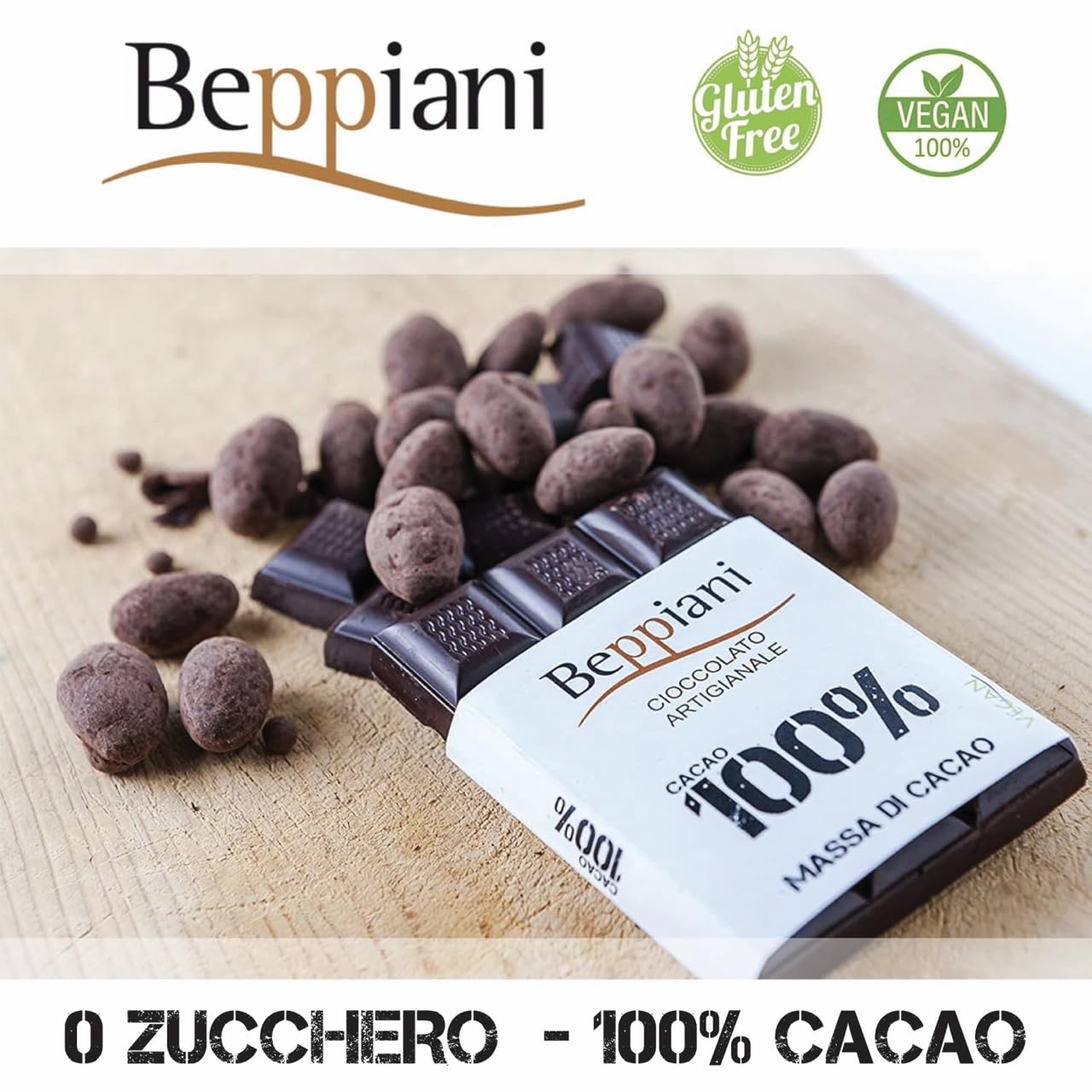 Beppiani 100% Pâte de Cacao, Chocolat Artisanal, vegan, sans sucre, riche en antioxydants, pour une alimentation équilibrée - Ensemble Made in Italy (10)