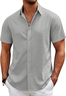 Mens Casual Beach Shirts Short Sleeve Button Down Shirts Summer Vacation Untucked Dress Shirts