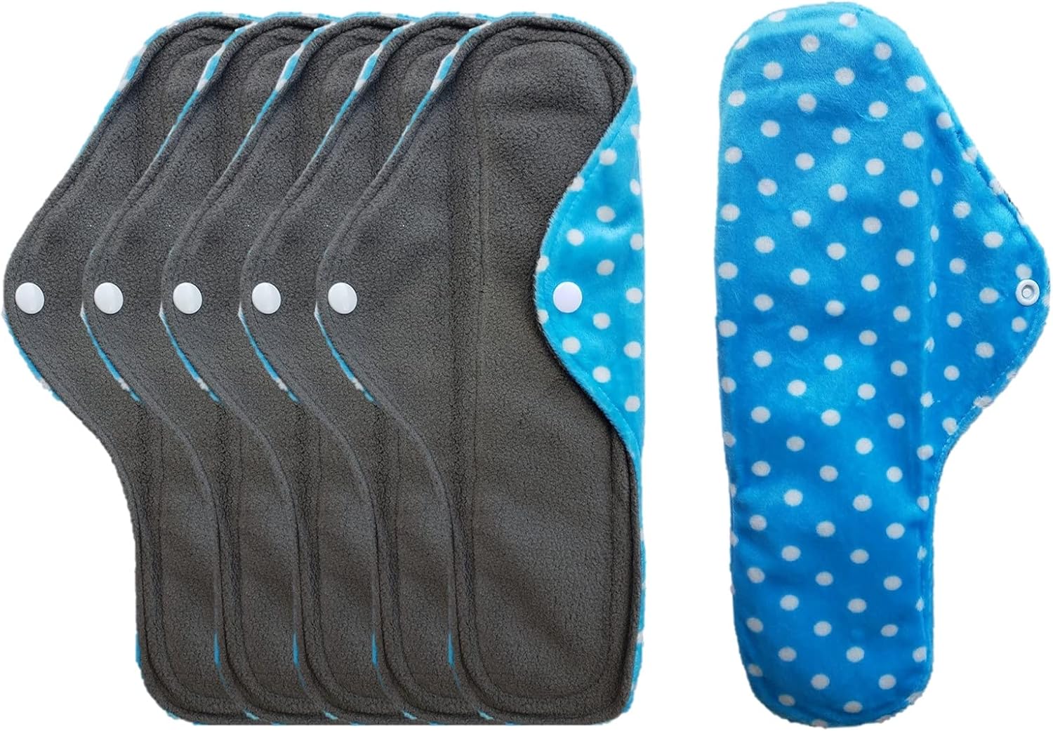 Generic Aslana 6-Pack Reusable Cloth Menstrual Pads Sanitary Napkins for Heavy & Overnight Flow (L, Polka Dot Blue White)