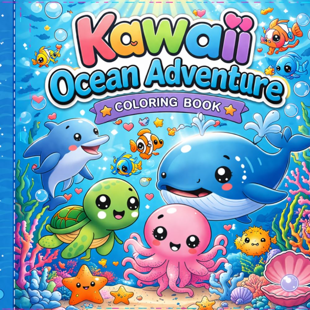Kawaii Ocean Adventure Coloring Book;Kids ages 4-8 and 8-12;stress-relief coloring: Adorable Underwater Scenes for Kids Ages 4-8 & 8-12 | Cute Sea ... Designs for Relaxation and Creativity