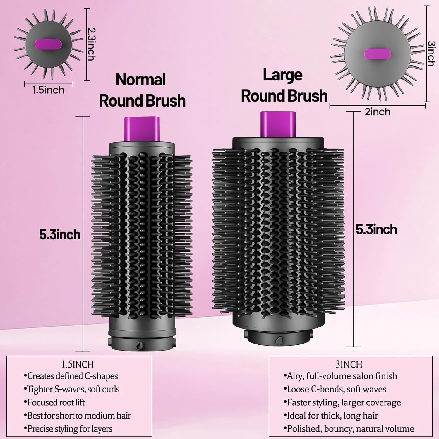 Upgraded Large Round Volumizing Brush for Dyson Airwrap Attachments, 3-Inch Large Barrel Round Brush Attachment Compatible with Airwrap HS01/05/08, Flexible Bristles for Volume Smooth Curling