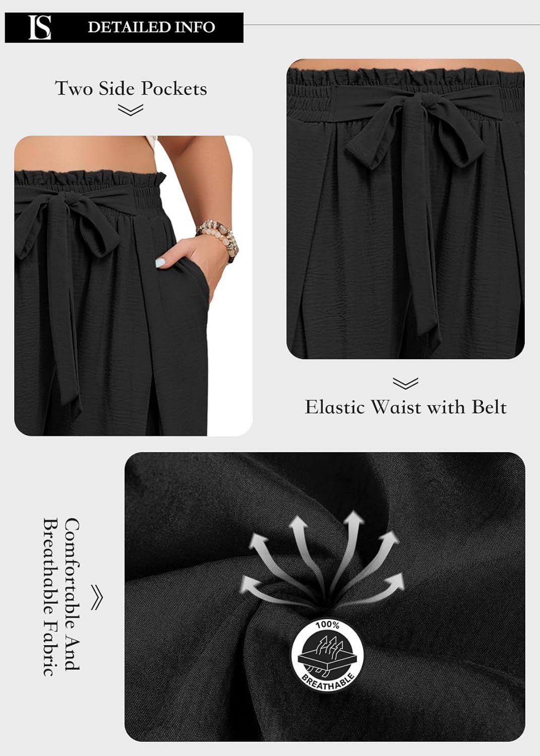 Lastshe Women's Plus Size Pants Wide Leg Work Casual Palazzo Pants Elastic High Waisted Dressy Trousers with Pockets - Image 6