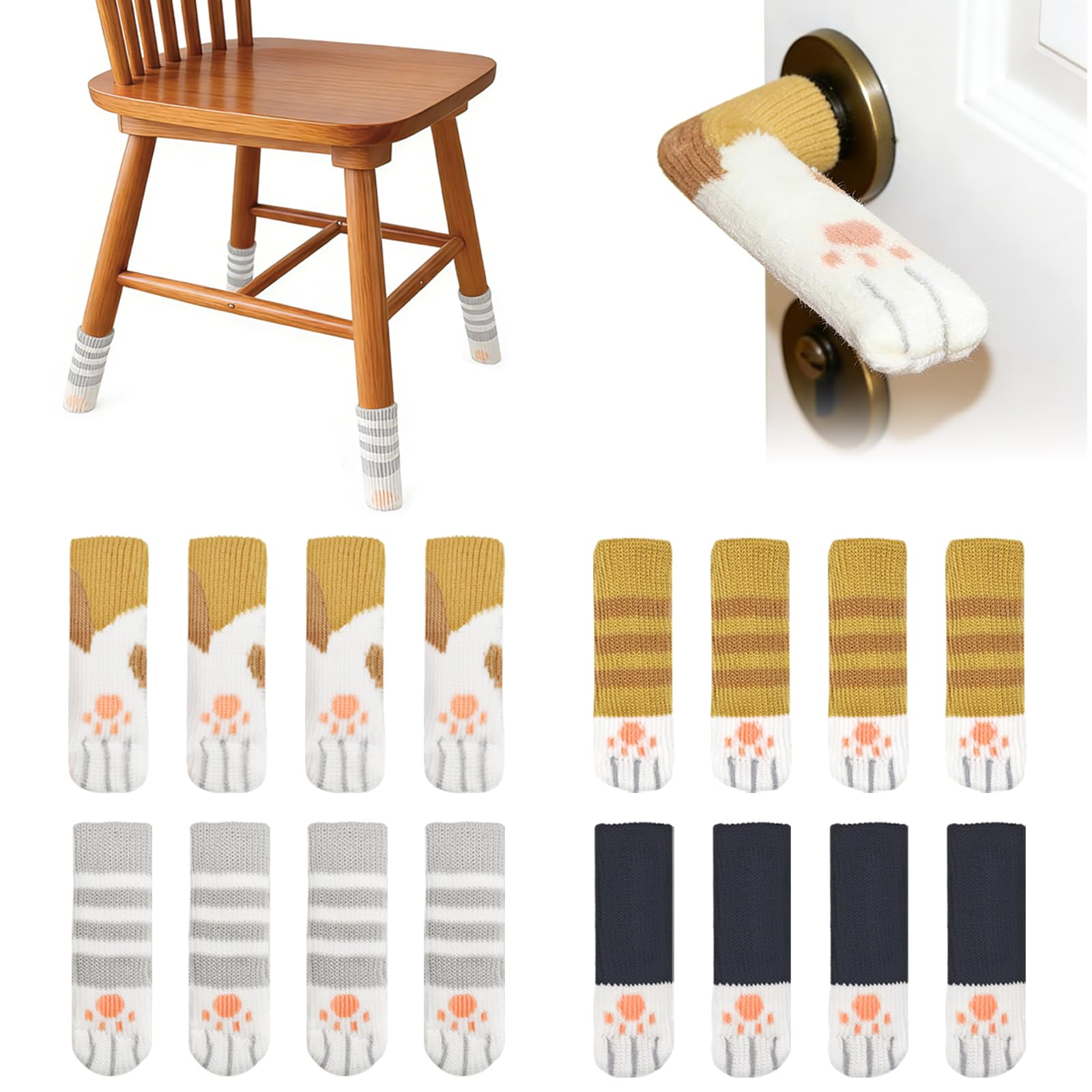 APKOL 16 Stück Stuhlsocken Möbelsocken, 4 Farben, Kratzfeste & Geräuscharme Stuhlbeinschoner, Elastische Fußbodenschutz für 1-2 cm Durchmesser der Stuhlbeine Chair Leg Floor Protectors