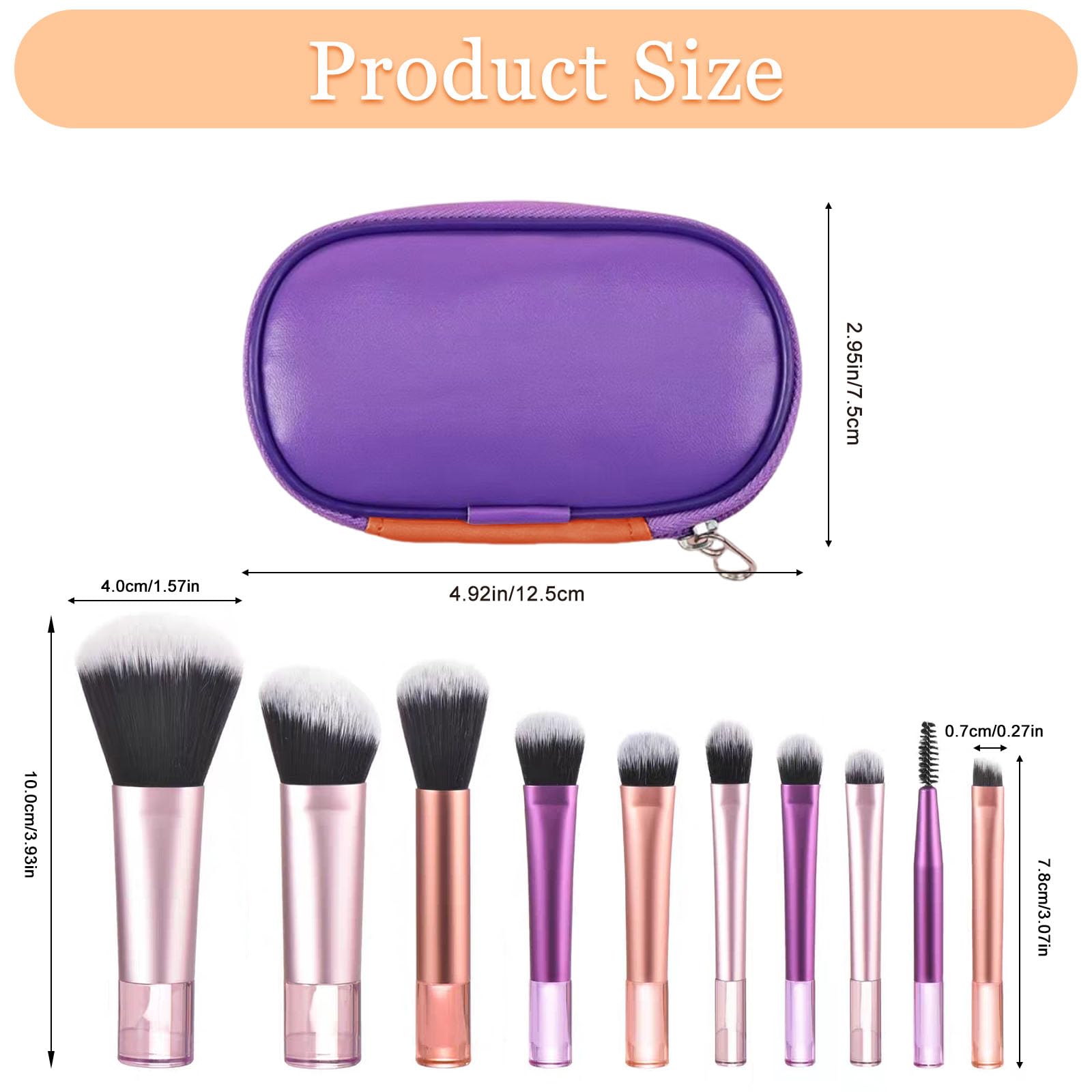 Travel Makeup Brush Set, 10PCS Mini Makeup Brushes with Travel Bag, Portable Travel Minis Make Up Brushes - Image 2