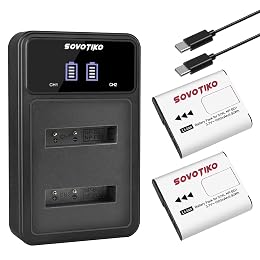 SOVOTIKO 2-Pack NP-BG1 Battery & LCD Dual Slot Charger for Sony | 1600mAh Li-ion, LCD Dual Slot Charger, for Sony DSC-H3/H7/H9/H10/H20/H50/H55/H70/HX30V/W290/WX1/HX10V