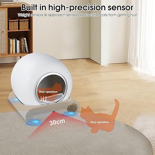 Miniatura 7 de Caja de arena para gatos autolimpiante, caja de arena automática para gatos autolimpiante para múltiples gatos, control de aplicación, seguridad