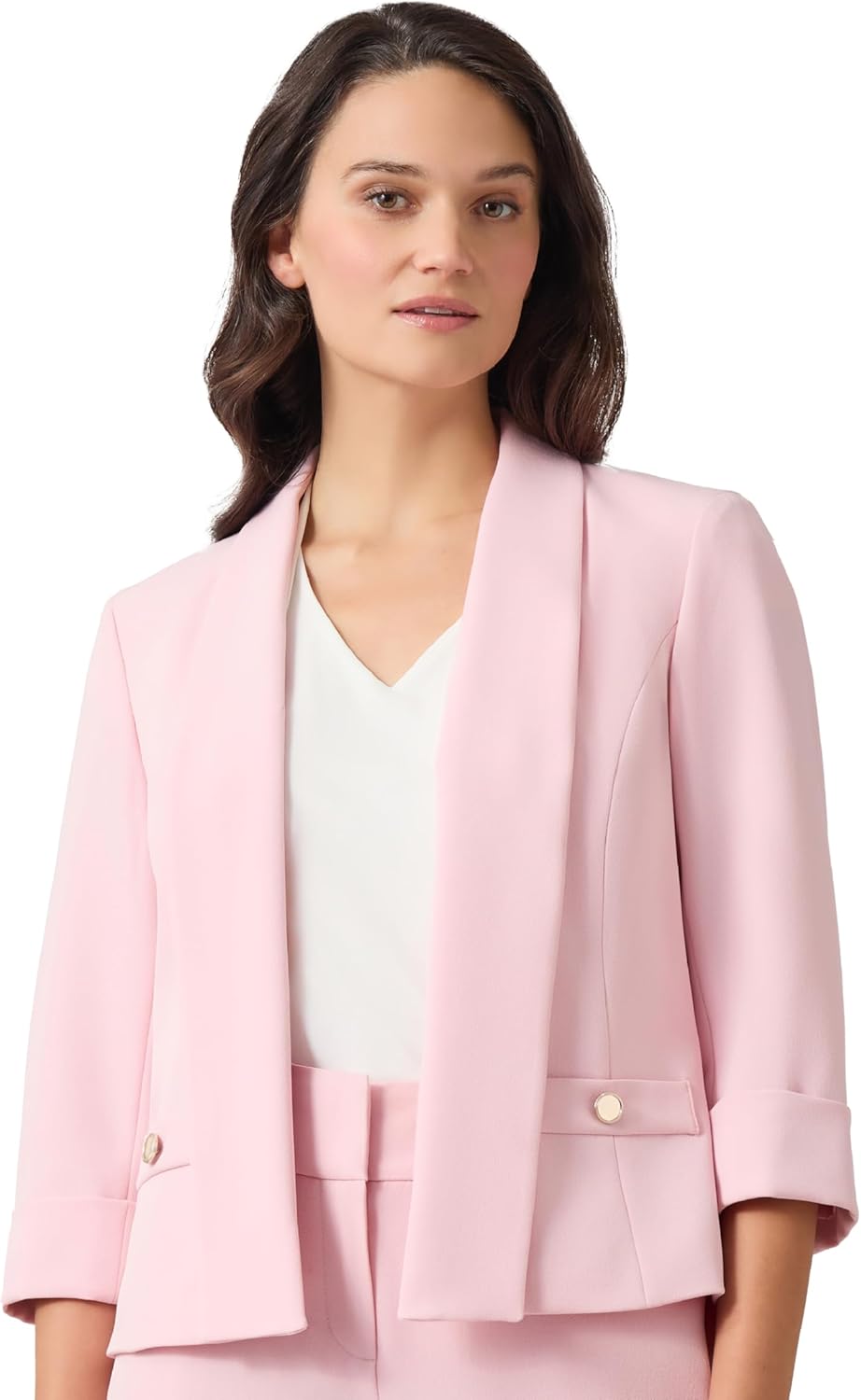 Kasper Women's Crepe 3q Sleeve Shawl Collar Jacket W We