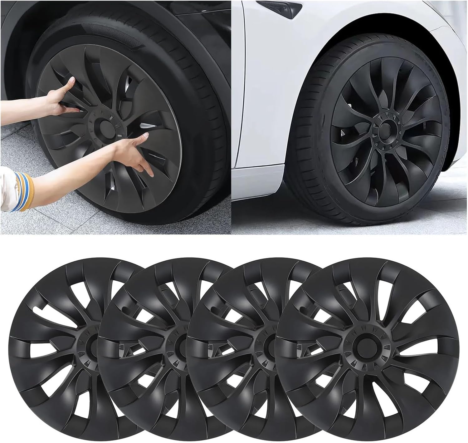 4Pcs 18in Wheel Hubcap Black Cool Sporty Replacement Compatible with Tesla Model 3 2017-2023 Hub Cap Car Accessories