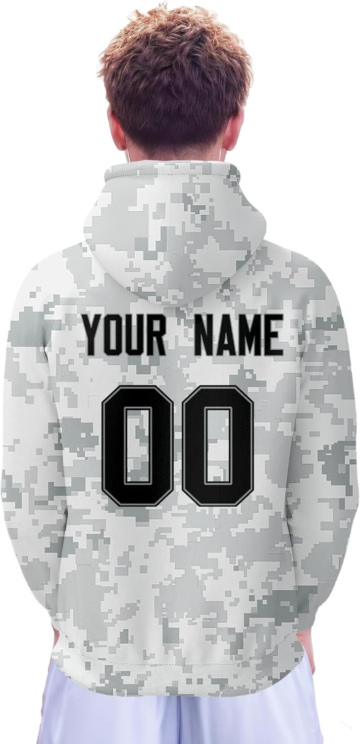 DDJAM 2024 Custom Men's Hoodie White Camo Football City Fans Gifts for Men Youth Pullover Hooded Sweatshirt Name & Number
