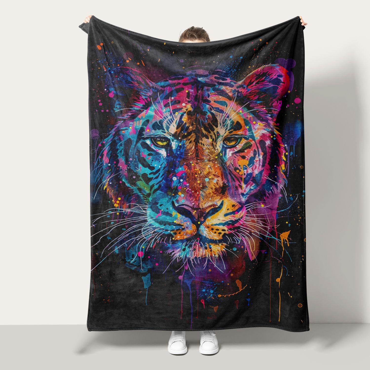 Couverture flanelle tigre 100x130cm plaid lit jeté de canapé faune sauvage