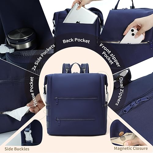 Miniatura 4 de Mochila para pañales, bolsa grande de neopreno para niños y niñas con 15 organizadores de bolsas de pañales, 2 bolsillos aislados, cambiador,