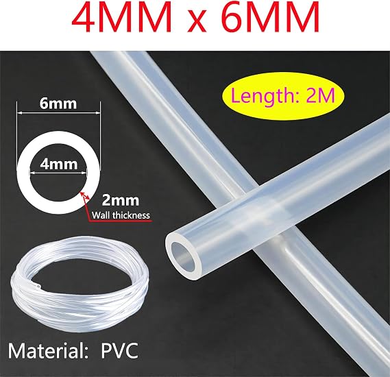 QRITY PVC Hose, 4mm ID x 6mm OD Clear Vinyl Tubing, 2 Metre