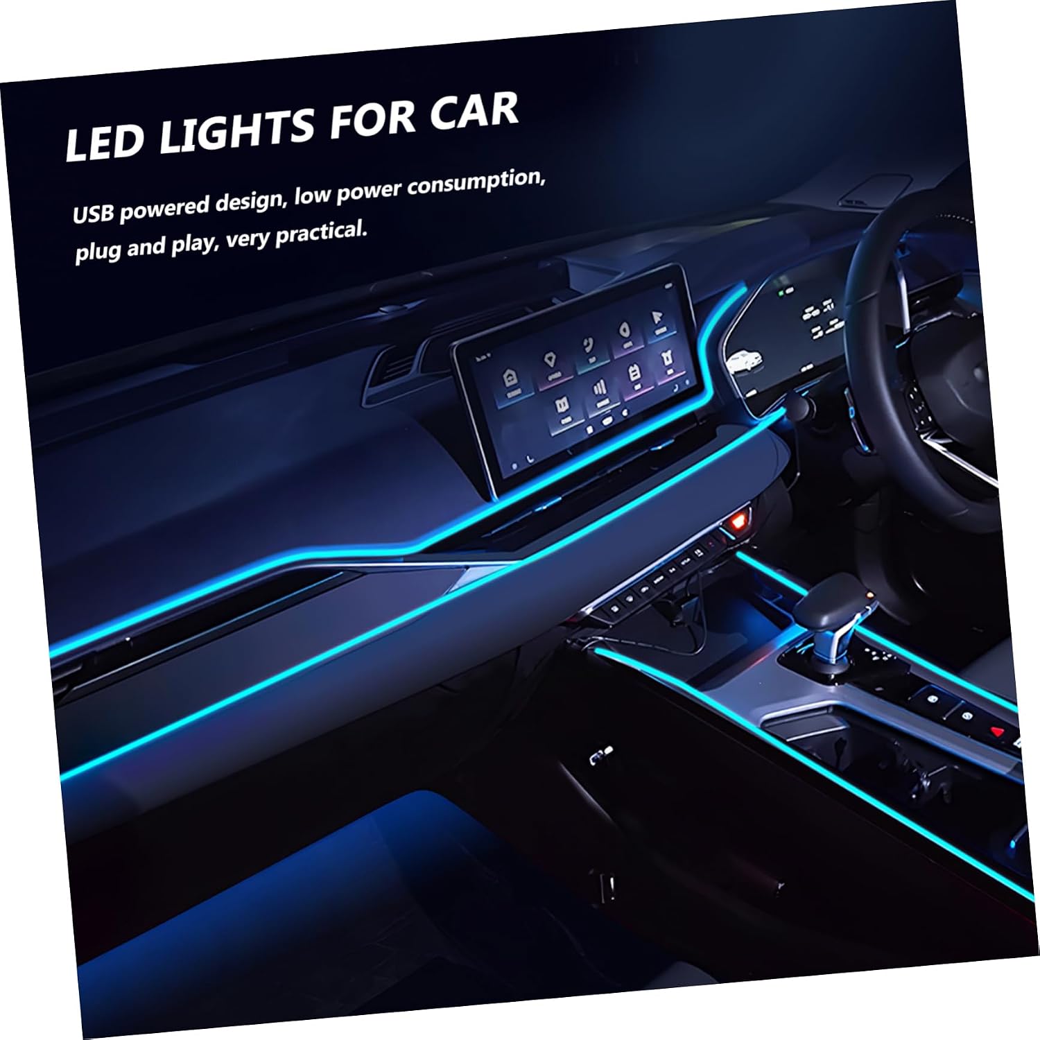 Alipis 3pcs Car Led Lights Ambient Lighting for Car Interior Under Kit High Brightness USB-Powered Easy to Install