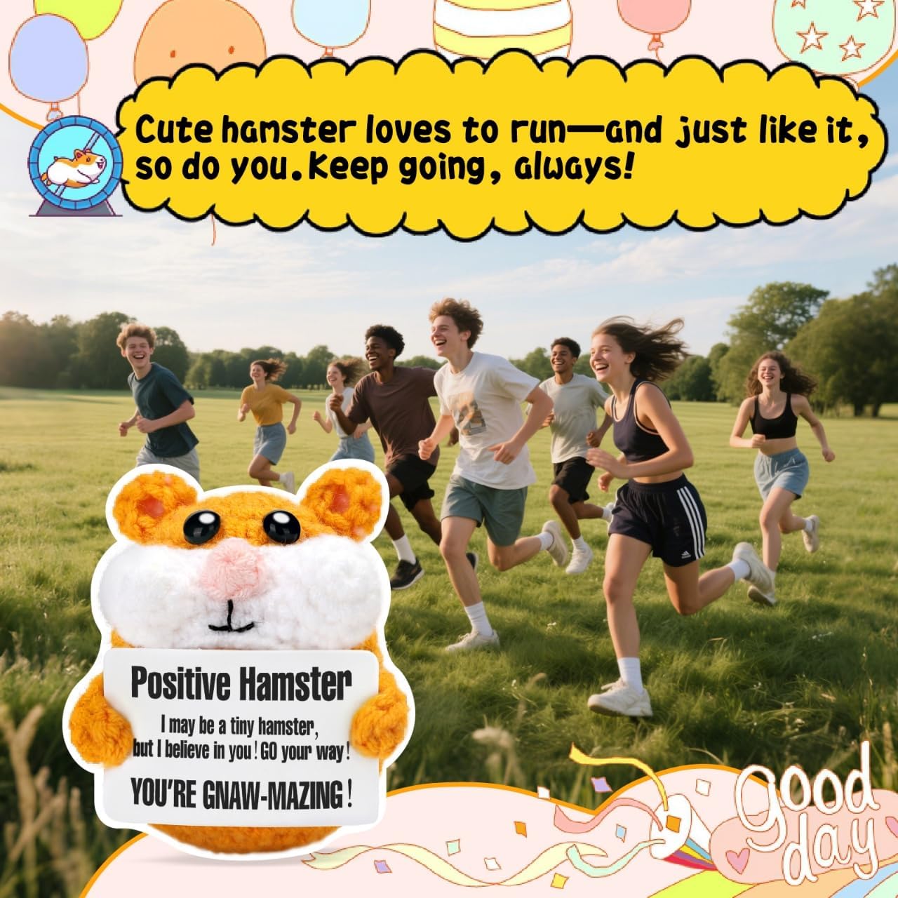 Positive Crochet Animals Handmade Hamster Plush Easter Basket Stuffers Essentials Funny Valentines Emotional Inspiration Support Gifts Birthday Gift for Teens Grils Boys Men Women Uplifting Gift