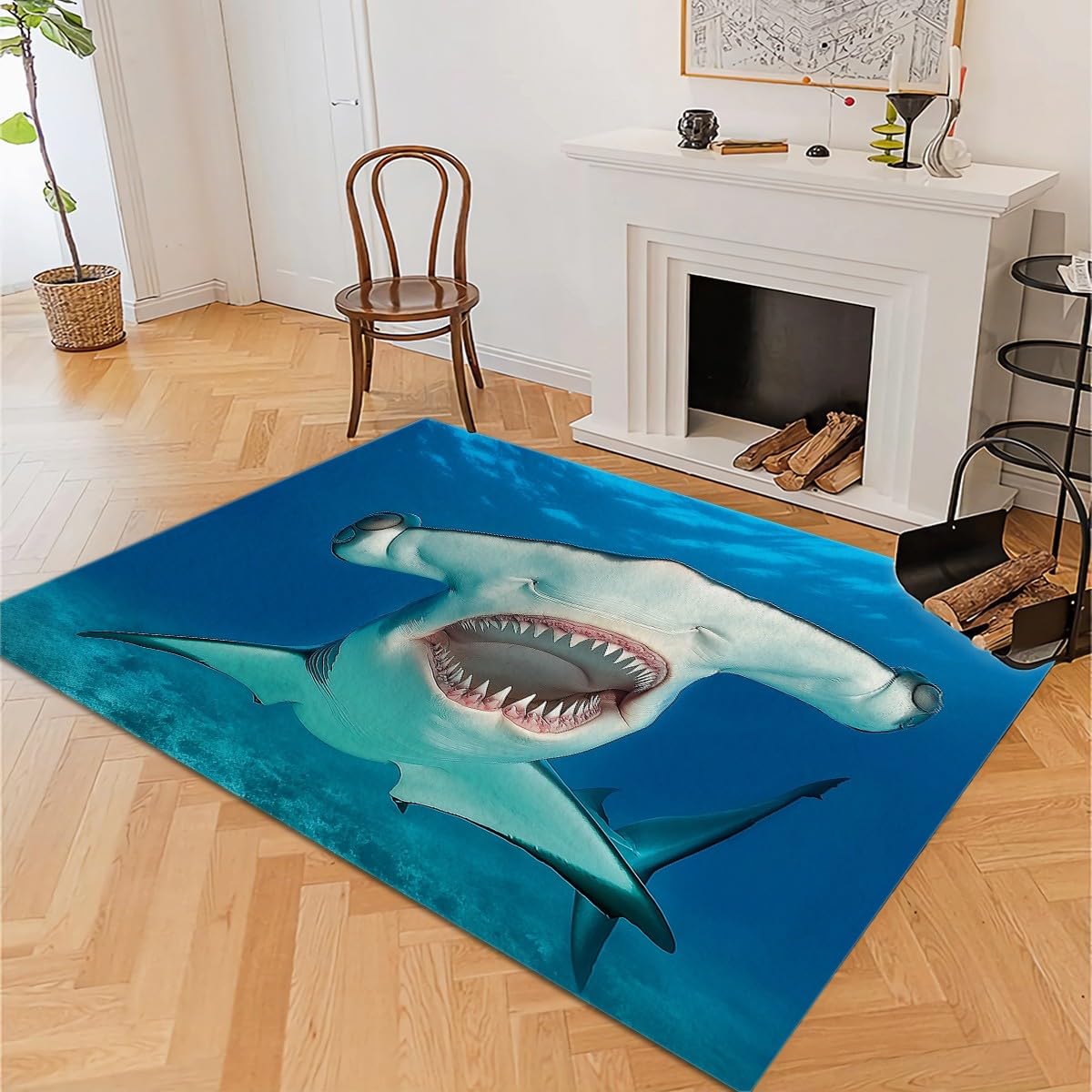 Amazon.com: Washable Area Rug Ocean Hammerhead Shark Blue Non Slip