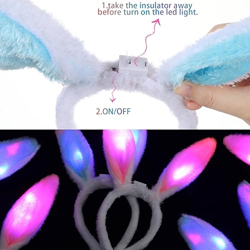 Miniatura 3 de Hanaive 36 diademas de conejo de Pascua con luces LED y orejas de conejo de Pascua, decoración de fiesta de Pascua para niños y adultos