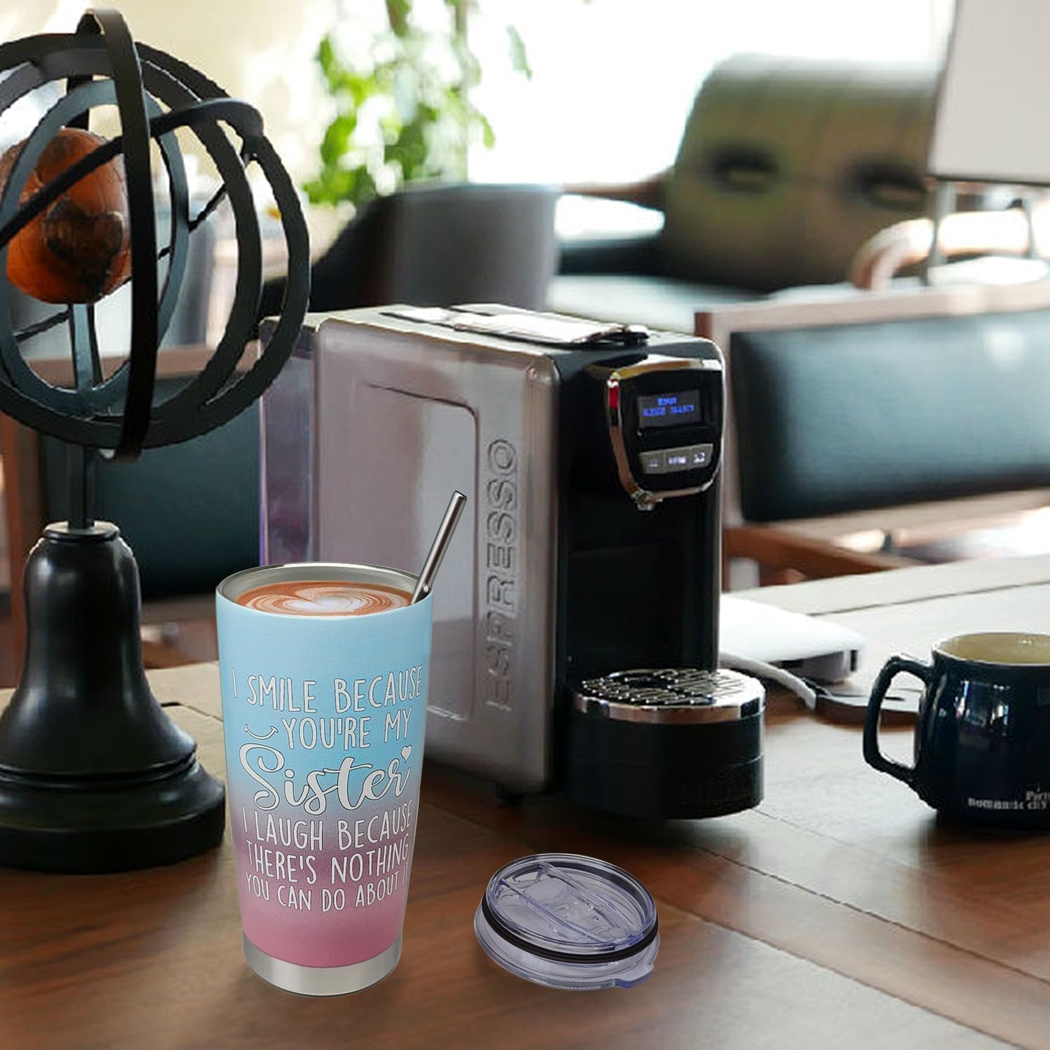 Funny Sister Tumbler with Lid and Straw, Insulated Travel Mug Gifts for Sister - 20 oz BLACK - Image 4