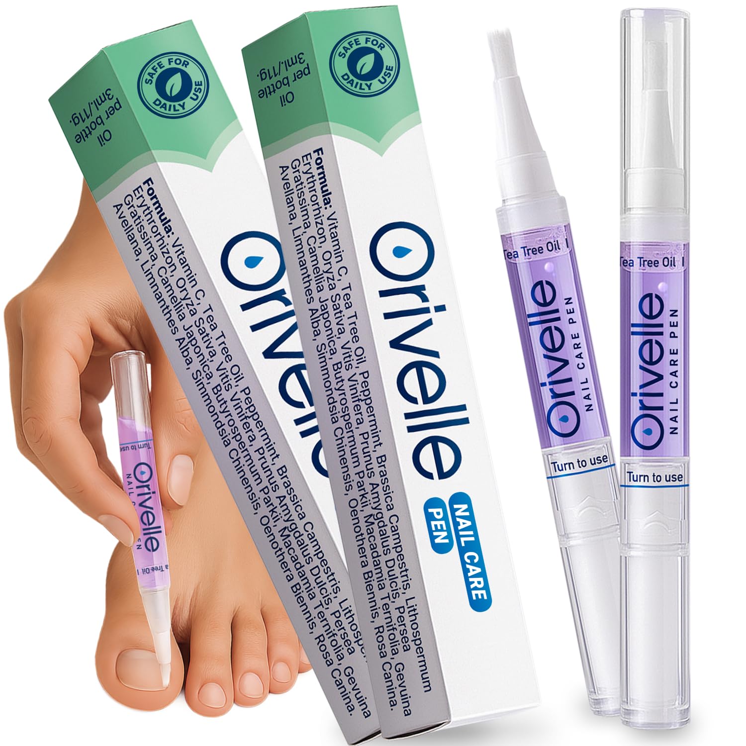 Orivelle Stylo de Soin Cosmétique pour Ongles, Stylo Embellisseur d'Ongles à l'Huile d'Arbre à Thé, Pour Ongles des Mains et des Pieds, Lot de 2