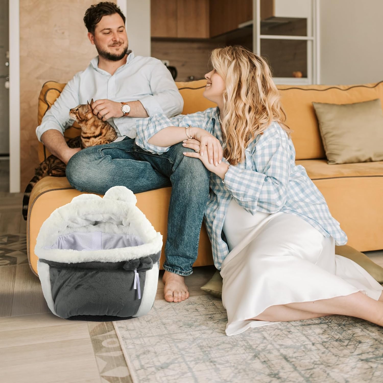 BESPORTBLE Two-in-one Portable Cat Cloth Backpack and Indoor Outdoor Pet Carrier, Winter Warm Grey L Size Pet Carrying Bag for Travel and Outings