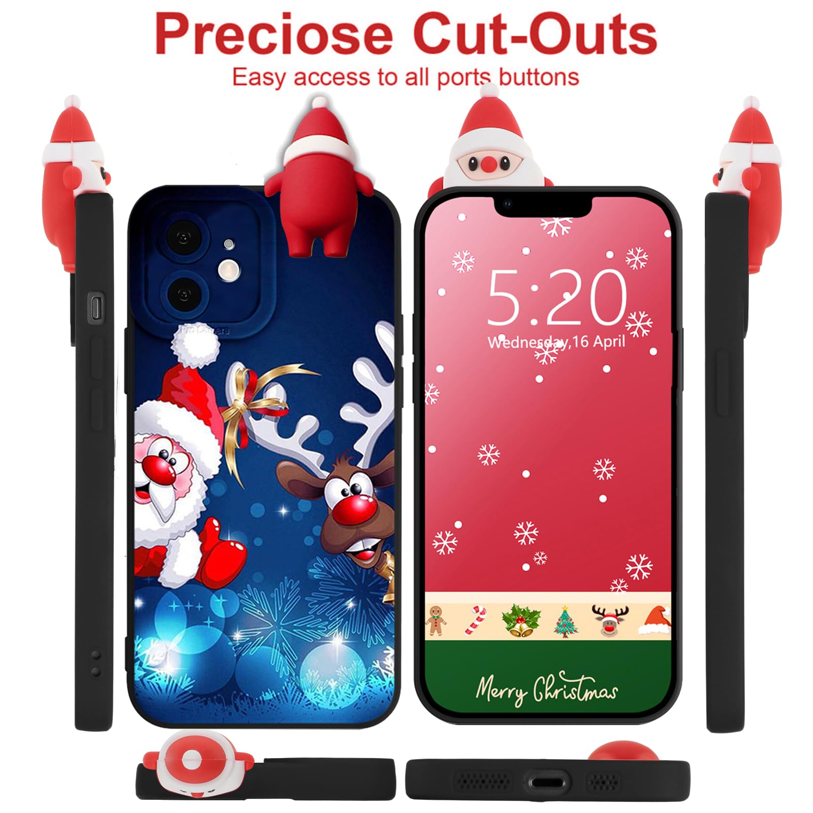 Xylota Cover Natalizia Con Cordino Per IPhone 12/12 Pro – Custodia 3D Con Babbo Natale, Morbida E Antiurto