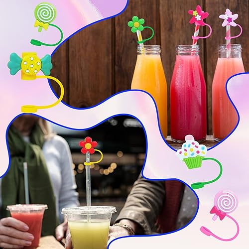 Miniatura 5 de Juego de 12 fundas de silicona para popotes reutilizables, con forma de corazón, tapas portátiles a prueba de polvo para popotes de 0.315 a 0.315