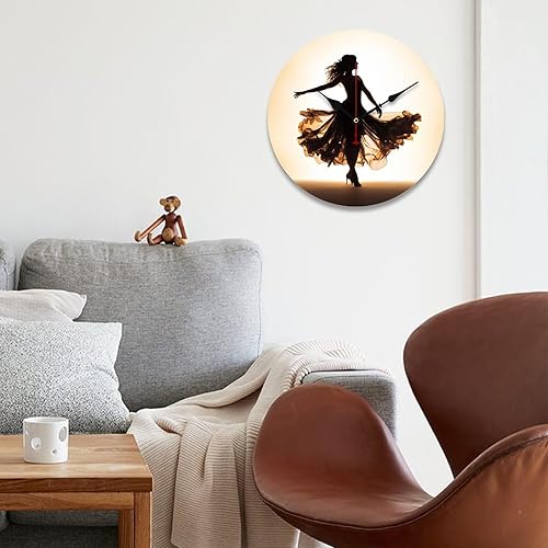Miniatura 4 de Reloj de pared de bailarín, reloj de pared redondo retro de madera, silencioso, sin tictac, funciona con pilas, relojes de pared de 10 pulgadas para