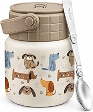 ONE AND ONLY Kids Steel Food Jar 450ml with Foldable Spoon |Lunch Box | Leak-Resistant Lid, Wide Mouth, Silicone Carry Handle & Anti-Skid Base | Brown |