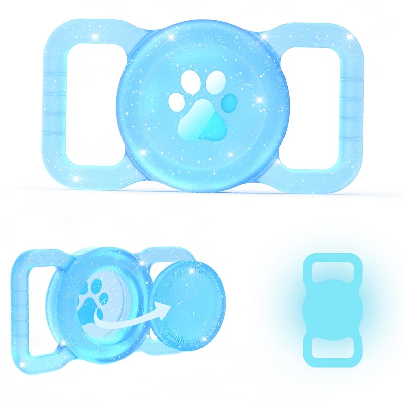 Suporte para AirTag em coleira de pet SANKALA de silicone com glitter azul, tamanho regular, 1 unidade