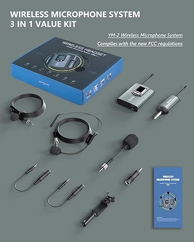 Vista 7 de ttstar - Sistema de micrófono inalámbrico con micrófono de auriculares/soporte/lavalier con transmisor recargable de cuerpo y receptor para altavoz