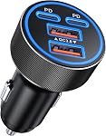 Car Charger USB C Fast Charger, 90W Cigarette Lighter Adapter, 4-Port USB-C & USB-A PD/QC3.0 Car Phone Charger Adapter for iPhone 17/16/15 Pro Max, Galaxy S25/S24, Pixel, Android, Accessoire Voiture