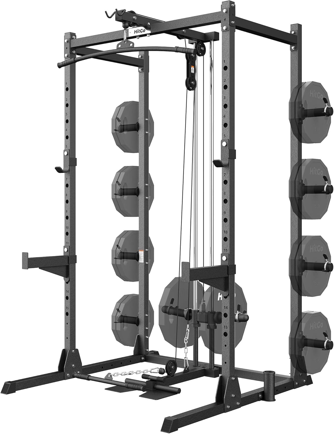 All-in-One Power Rack with Smith Machine and Cable Pulley System, Adjustable Squat Rack for Home Gym Strength Training