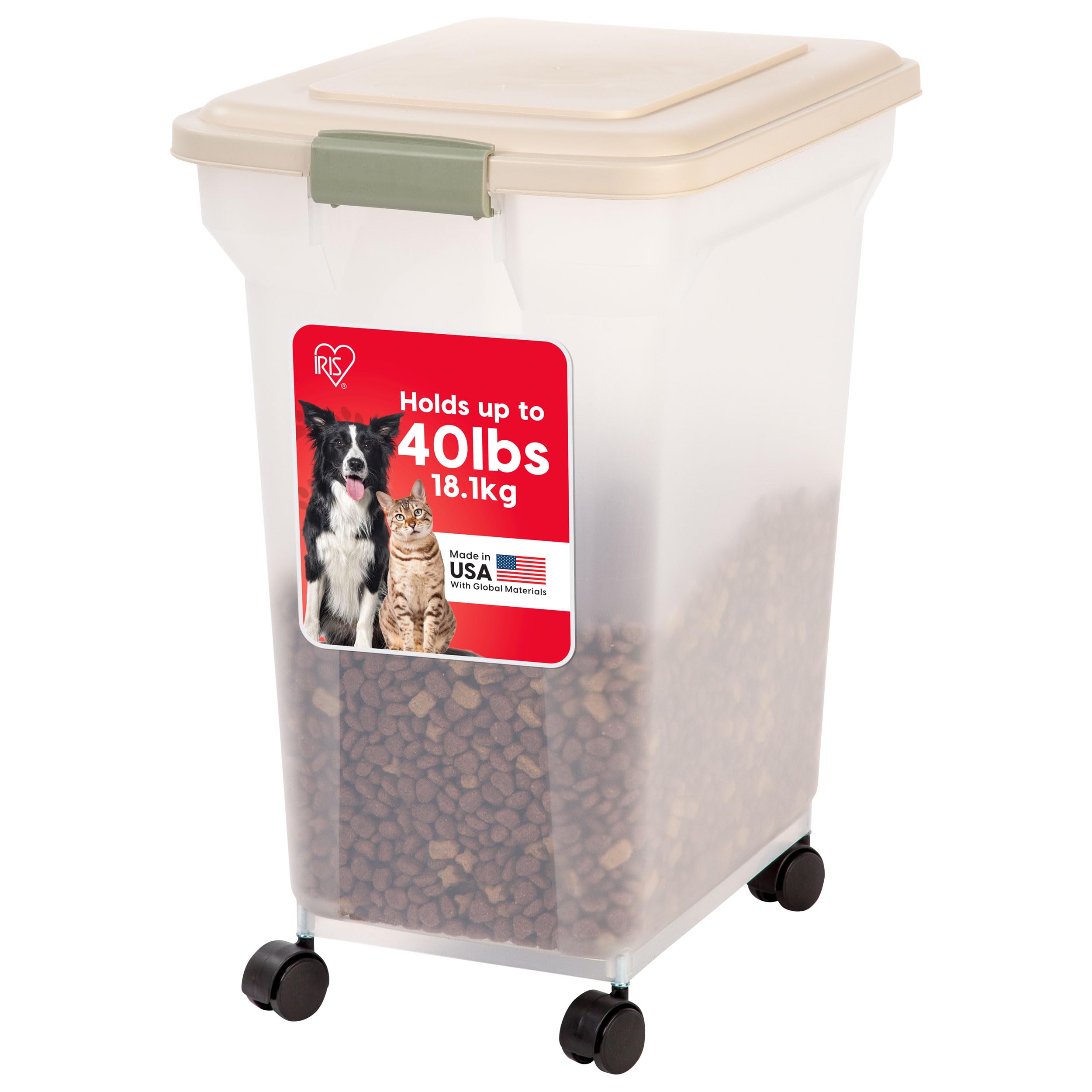 IRIS USA Airtight Dog Food Storage Container, WeatherPro, Up to 40 lbs, Removable Wheels, for Dog Cat Bird and Other Pet Food Storage Bin, Keep Fresh,