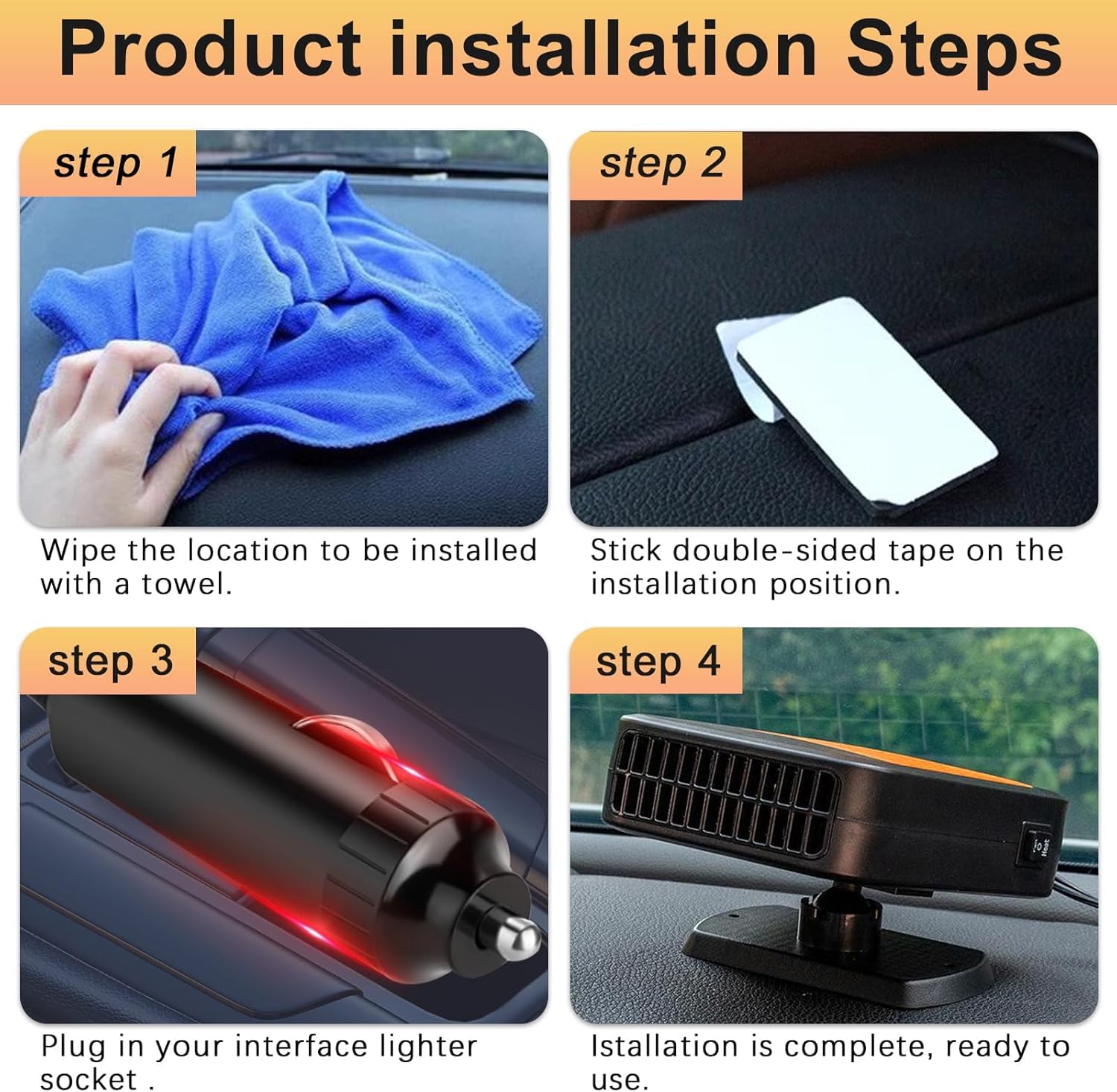 Autoheizung, 12V 200W 2-in-1 Schnelles Heizen und Kühlen, Lüfter, Entfroster, Tragbare Autoheizung zum Anschluss an den Zigarettenanzünder, mit um 360° Drehbarer Basis für alle 12V Autos