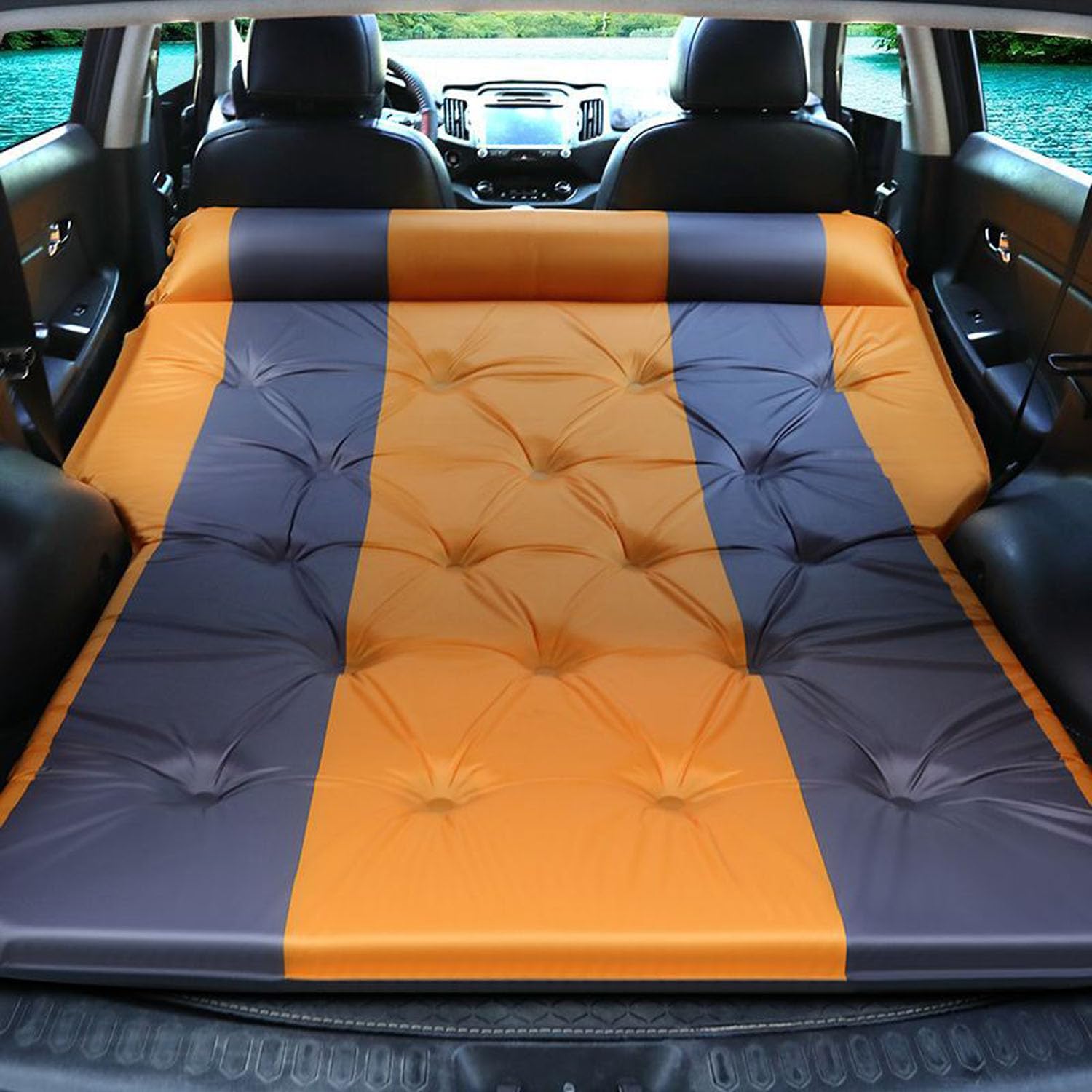 Materasso Gonfiabile per Auto per Mini Beachcimber,Materassino Floccata Portatile Pieghevole Letto Aria Multifunzionale Airbed,I-Orange 02