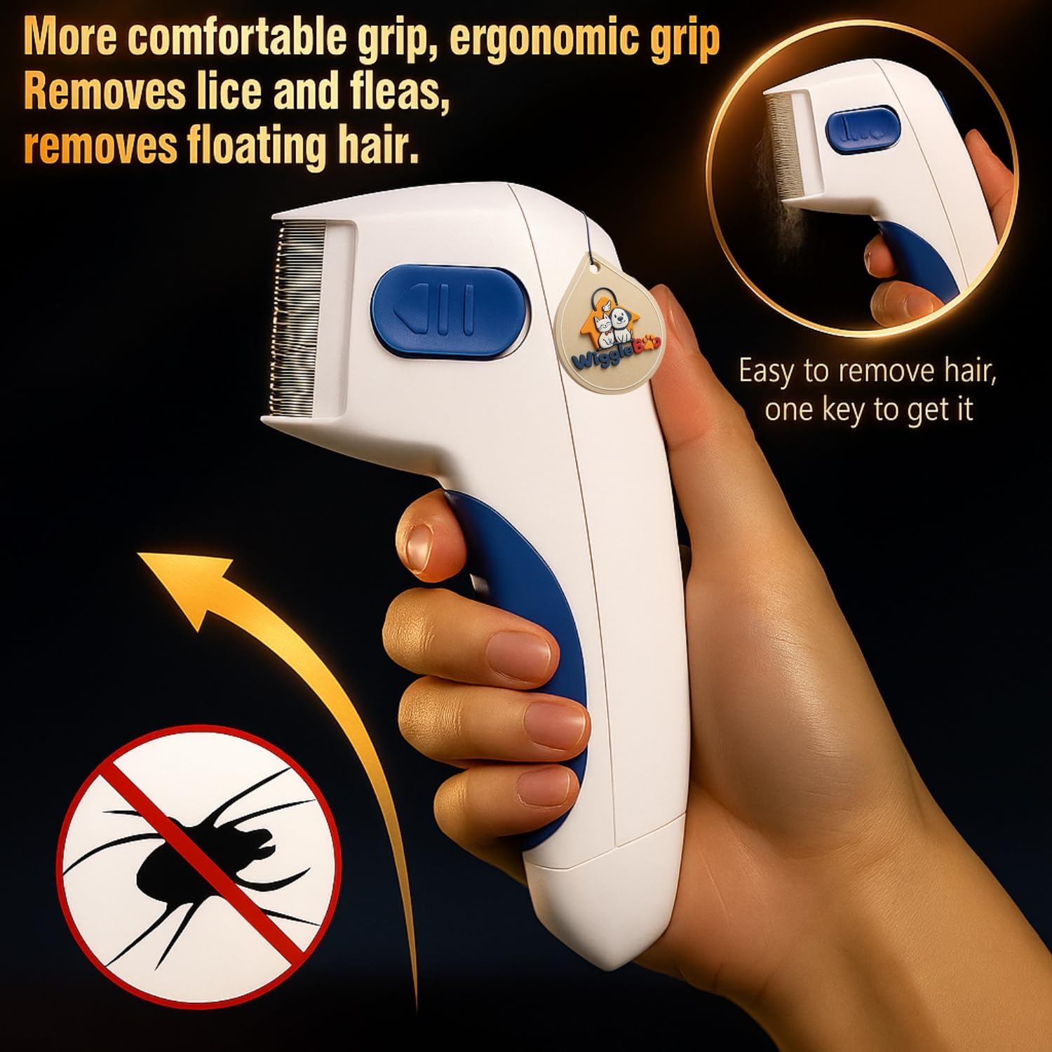 WiggleBoo Electric Tick, Flea Comb for Dogs & Cats – Gentle Electronic Flea Remover with Safe Static Charge – Kills Tick, Fleas Without Chemicals or Pesticides – Battery Powered Pet Grooming Tool 4
