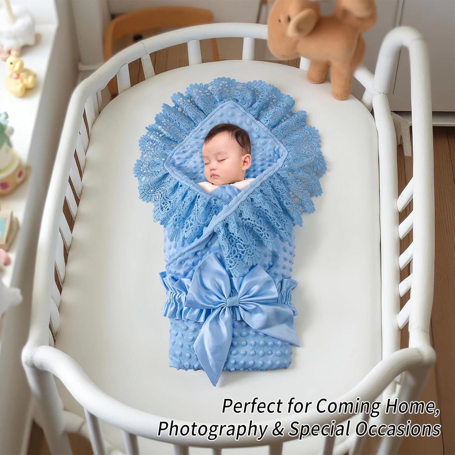 DUDUELTE DUDUELTE Soft Lace Baby Swaddle Blanket with Satin Bow, Newborn Wrap for Photos or Special Occasions, Infant Blanket