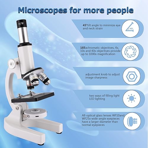 Miniatura 5 de Microscopio para adultos y niños, 40X-2000X Microscopio compuesto de alta potencia para estudiantes, laboratorio escolar y escuela en casa, equipado
