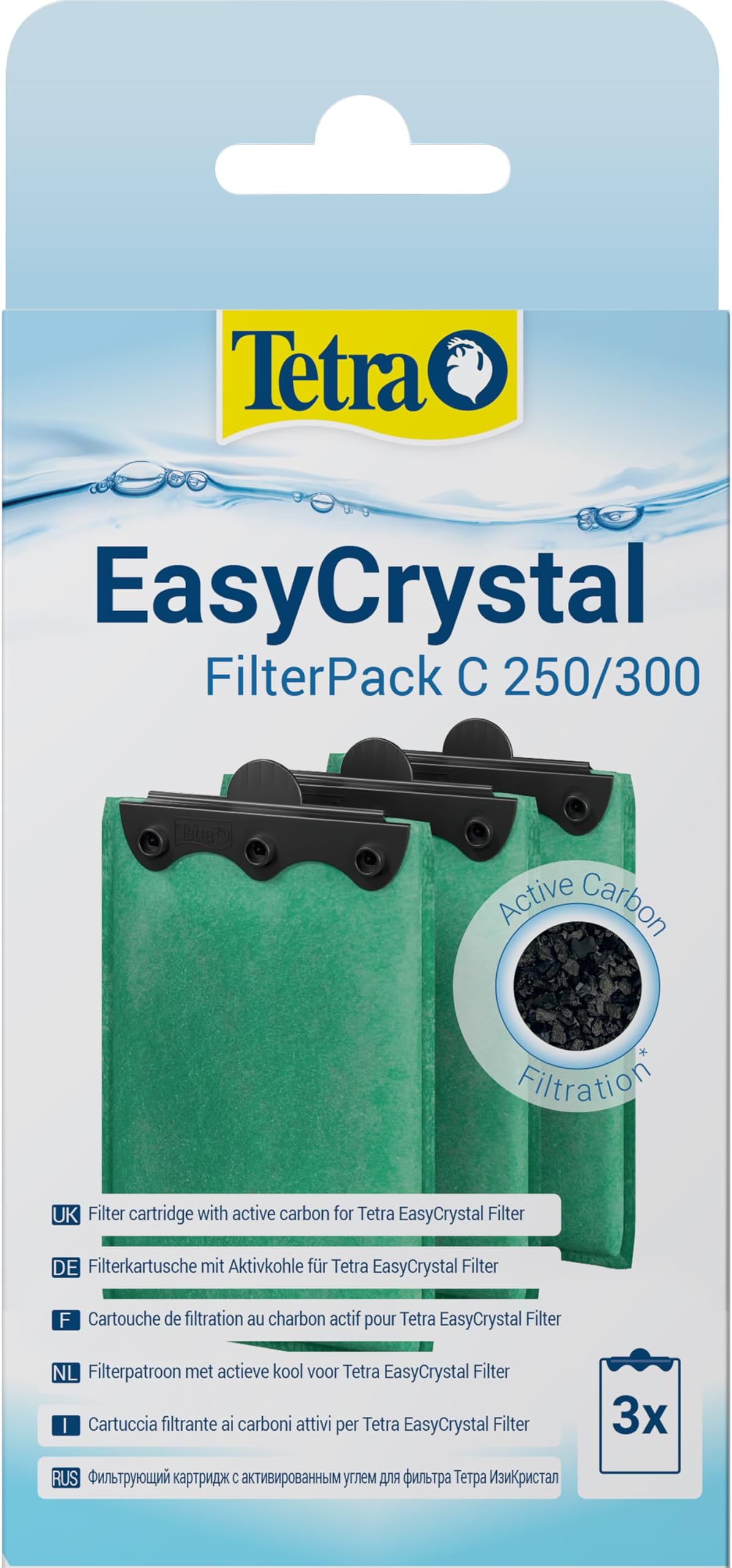 Tetra EasyCrystal Filter Pack C250/300 filter material with activated carbon, filter pads for EasyCrystal internal filters, suitable for aquariums from 15-60 liters, 3 pieces, Green